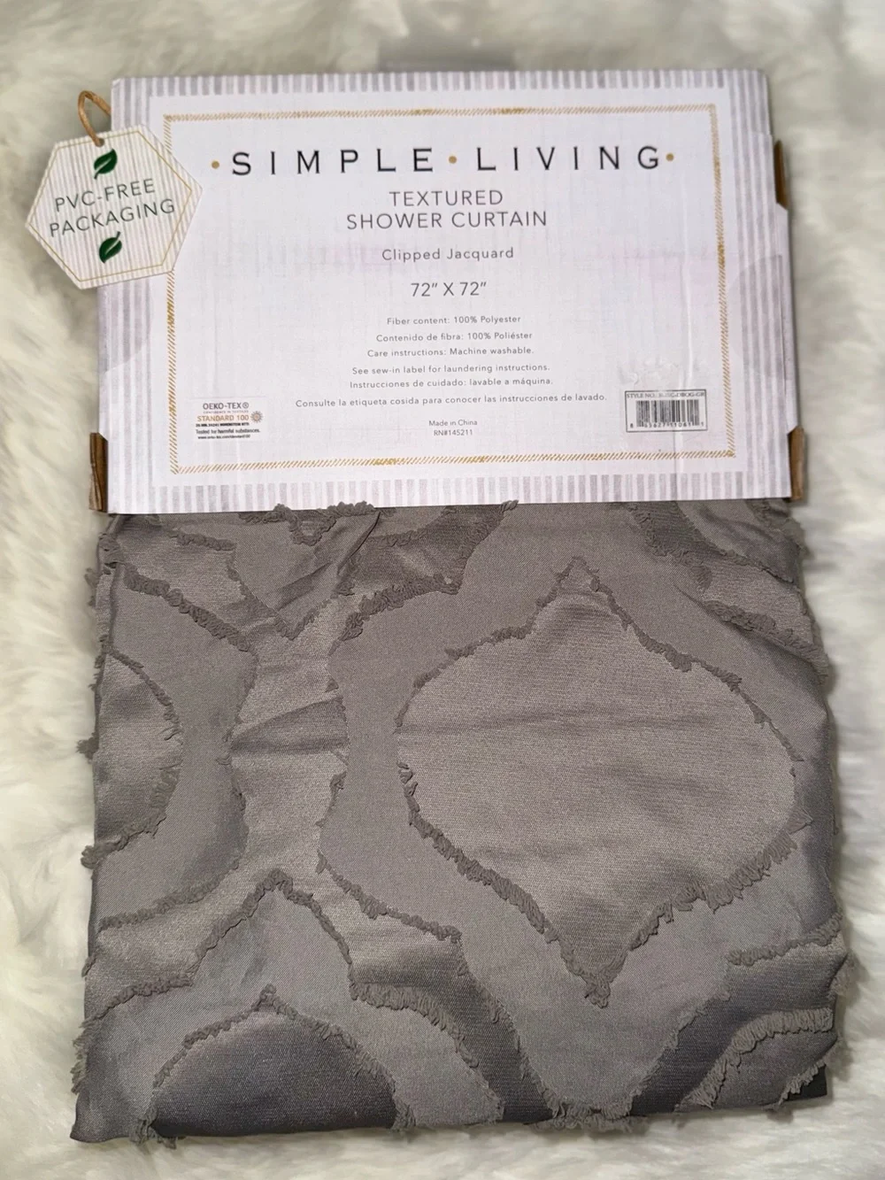 Simple Living Gray Textured Clipped Jacquard Shower Curtain 72” X 72”